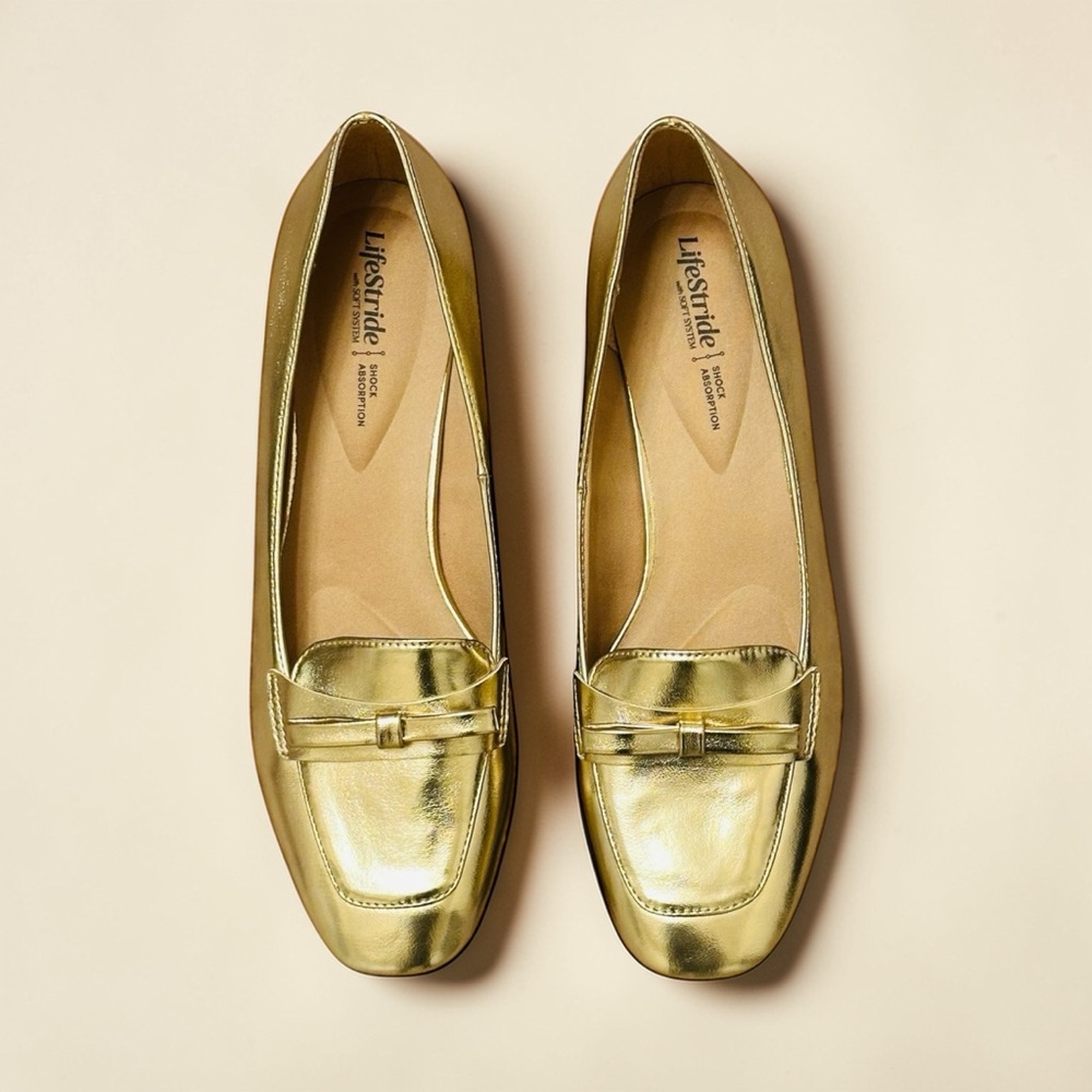 LifeStride Claudine Square Toe Block Heel Ballerina Flats NWOT Size 9.5M- Gold - Picture 3 of 9